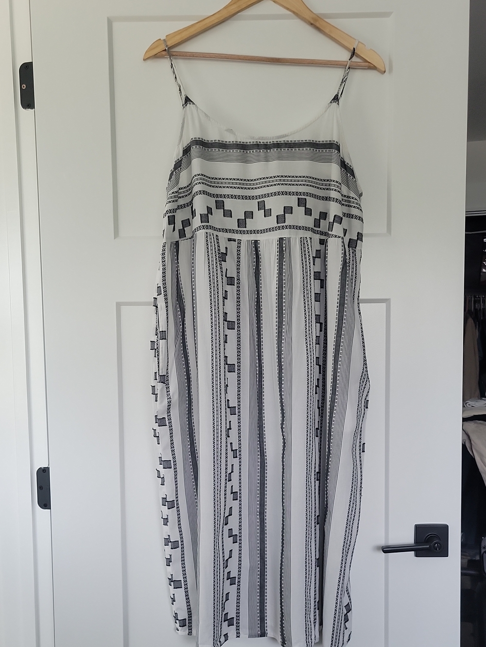 LOFT Black and Cream  Spaghetti-Strap Maxi Dress/ Beach Cover-up
